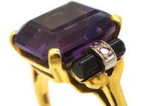 Art Deco 14ct Gold, Amethyst, Onyx & Diamond Ring