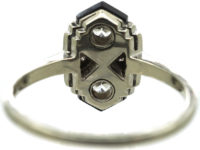 Art Deco 14ct White Gold, Onyx & Diamond Geometric Ring