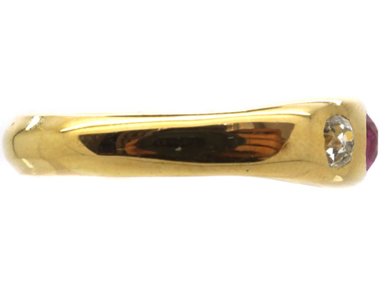 Edwardian 18ct Gold, Ruby & Diamond Rub Over Set Ring