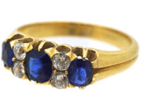 Victorian 18ct Gold Three Stone Sapphire & Diamond Ring