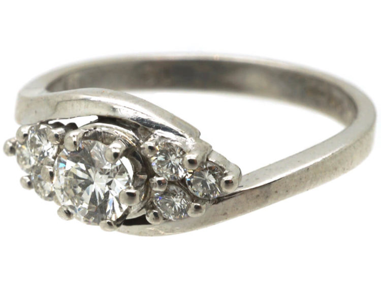 Diamond Single Stone Diamond Ring with Diamonds on Either Side