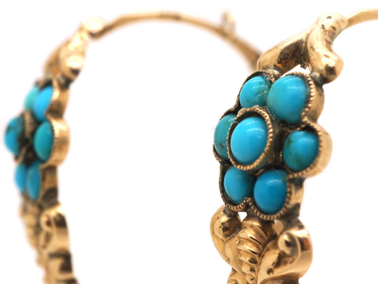 Georgian Gold & Turquoise Poissarde Earrings
