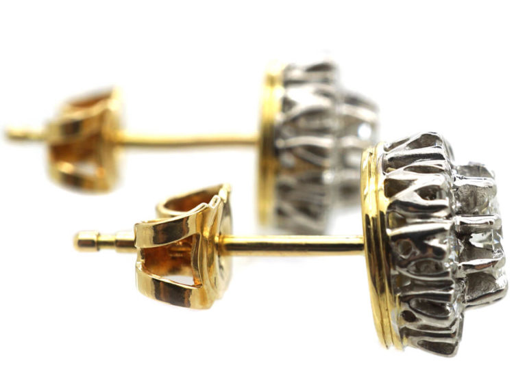 18ct White & Yellow Gold Diamond Cluster Earrings