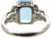 18ct White Gold Rectangular Aquamarine & Diamond Ring