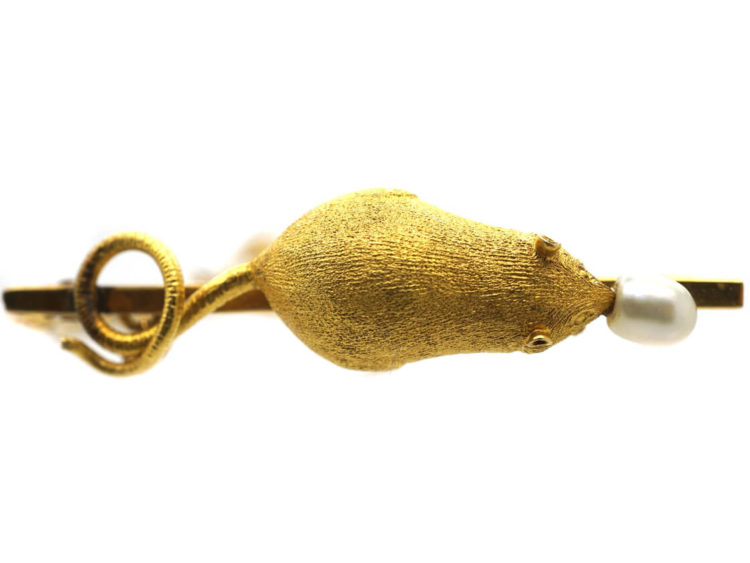 Edwardian 15ct Gold, Mouse & Pearl Brooch