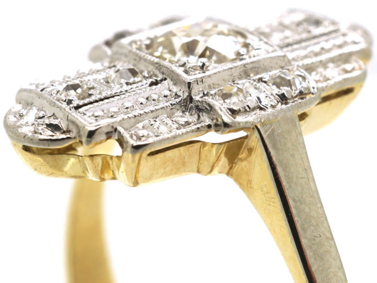 Art Deco 18ct White & Yellow Gold & Diamond Geometric Ring