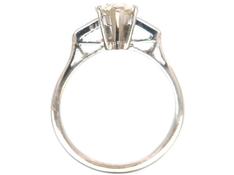Platinum, Diamond Marquise Ring with Baguette Shoulders