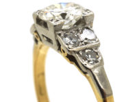 Art Deco 18ct White Gold & Platinum Diamond Solitaire Ring with Step Cut Shoulders set with Diamonds