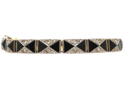 Art Deco 18ct Gold & Platinum Onyx & Diamond Bracelet