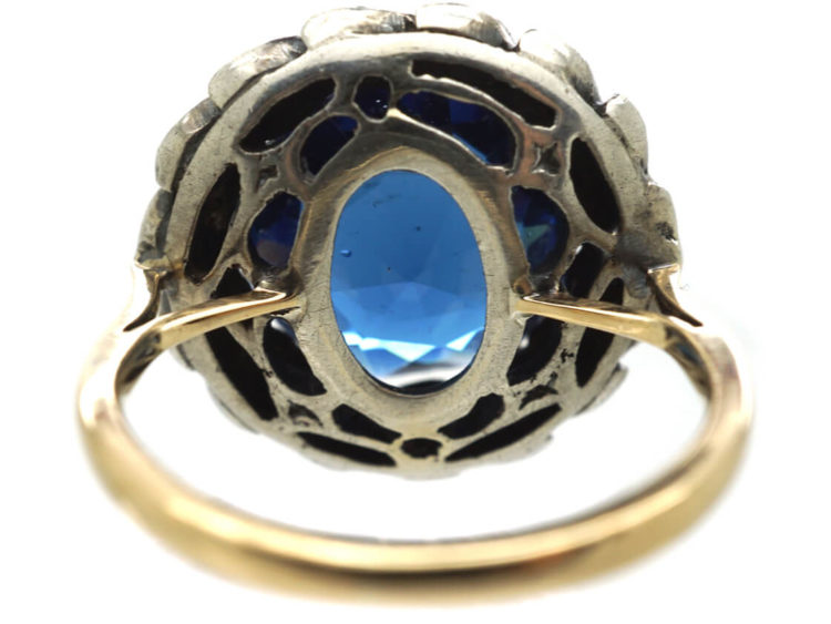 Art Deco Marcasite & Blue Paste Silver & Gold Ring