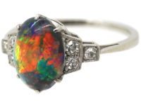 Art Deco Platinum, Black Opal & Diamond Ring