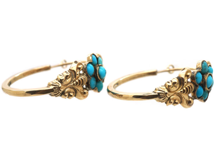 Georgian Gold & Turquoise Poissarde Earrings