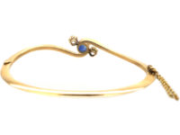 Edwardian 15ct Gold Bangle set with a Ceylon Sapphire & Diamonds