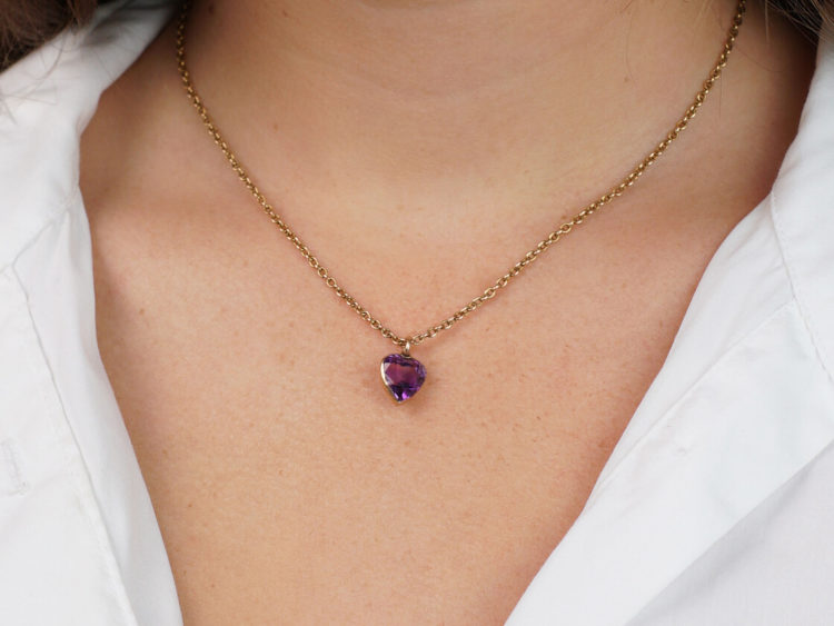 Edwardian 9ct Gold Amethyst Heart Shaped Pendant