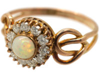 Art Nouveau 9ct Gold, Opal & Diamond Cluster Ring