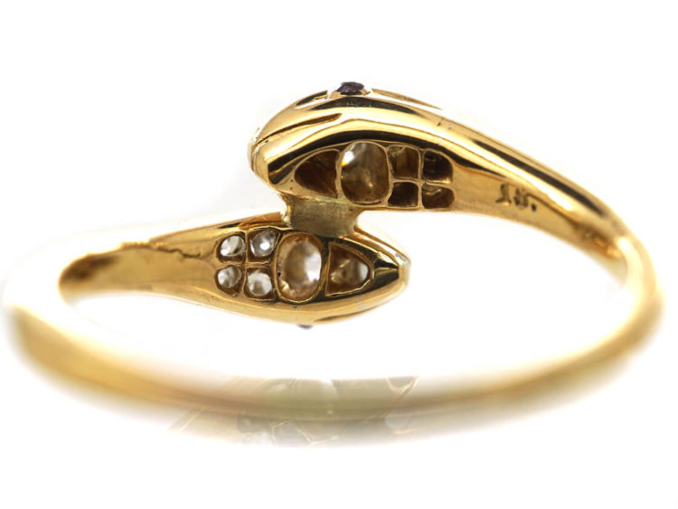 Edwardian 18ct Gold & Diamond Double Snake Ring