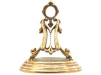 Georgian 15ct Gold & Chalcedony Seal with an Intaglio of a Crest