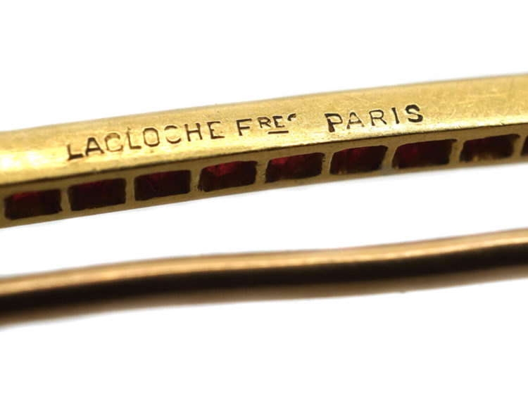 Art Deco Ruby Line Brooch by La Cloche Freres