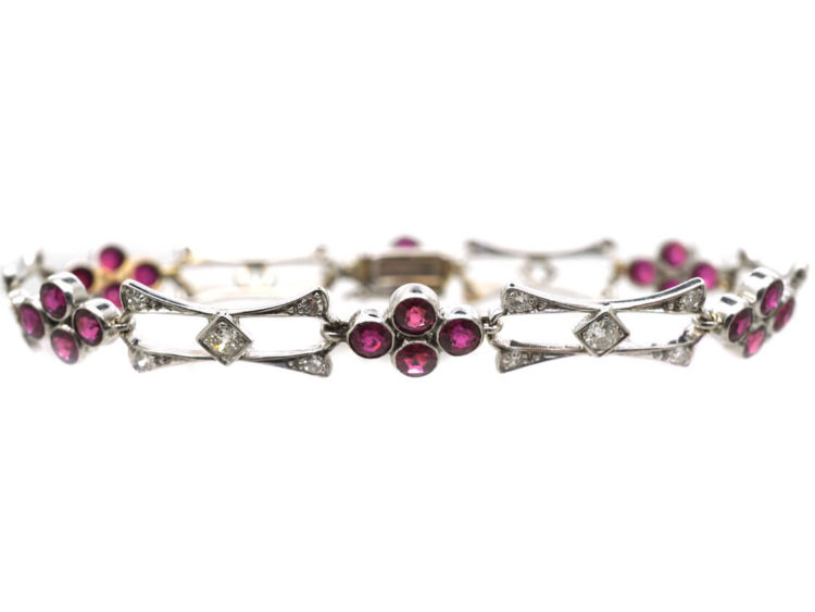 Edwardian 18ct White Gold, Ruby & Diamond Bracelet