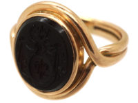 Victorian 18ct Gold Signet Ring with Onyx Intaglio of a Crest