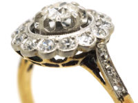 Edwardian 18ct Gold & Platinum, Diamond Cluster Ring with Diamond Set Shoulders