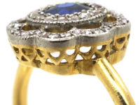Edwardian 18ct Gold & Platinum Sapphire & Diamond Cluster Ring