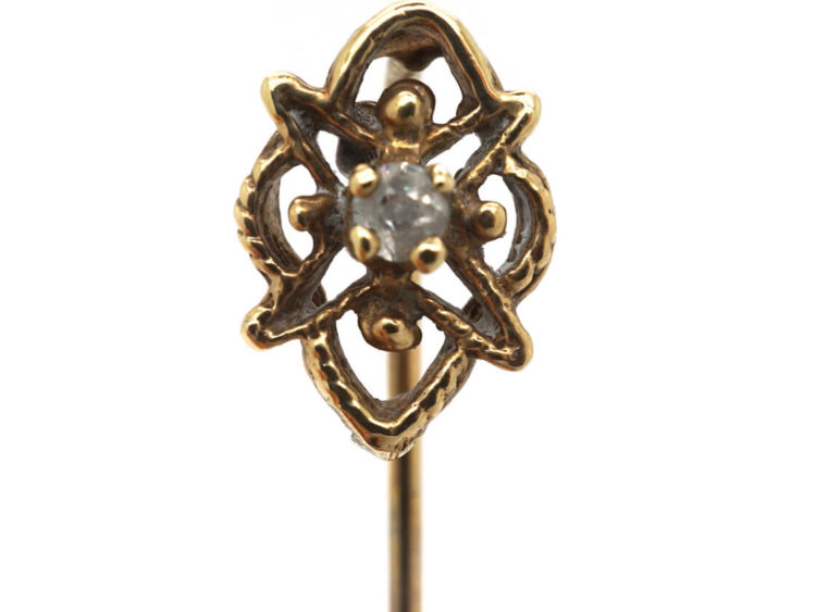 9ct Gold & Diamond Openwork Design Tie Pin