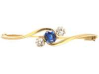 Edwardian 15ct Gold Bangle set with a Ceylon Sapphire & Diamonds