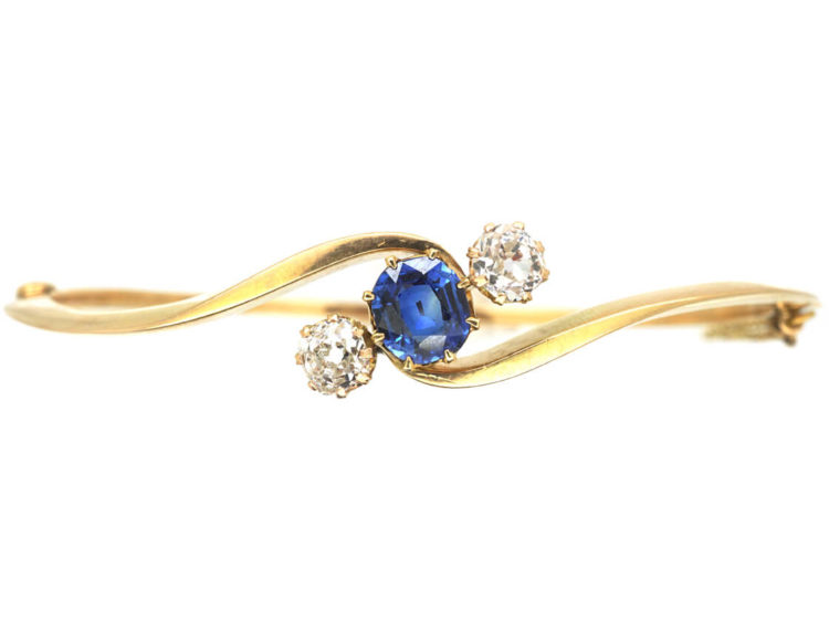 Edwardian 15ct Gold Bangle set with a Ceylon Sapphire & Diamonds