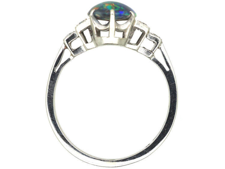 Art Deco Platinum, Black Opal & Diamond Ring