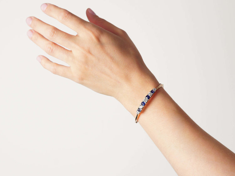Swedish 18ct Gold Sapphire & Diamond Bangle