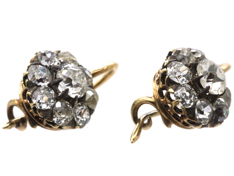 Edwardian 18ct Gold Diamond Cluster Earrings
