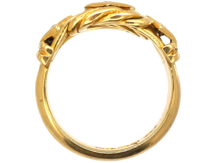 Victorian 18ct Gold Lover's Knot Ring set with Three Diamonds
