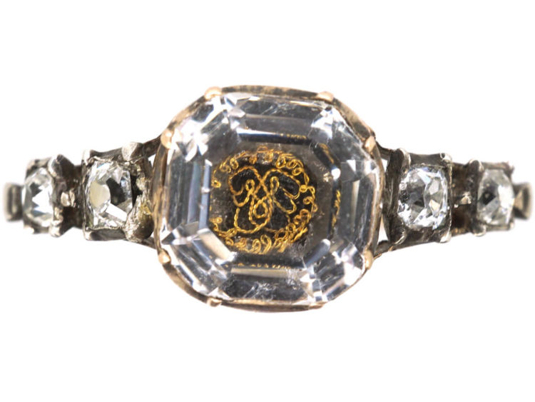 Georgian Gold Stuart Crystal Ring with Gold Thread Detail