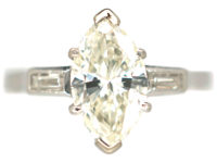 Platinum, Diamond Marquise Ring with Baguette Shoulders