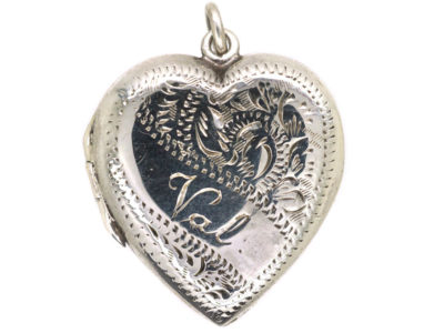 Silver Heart Shaped Locket Engraved with the name Val