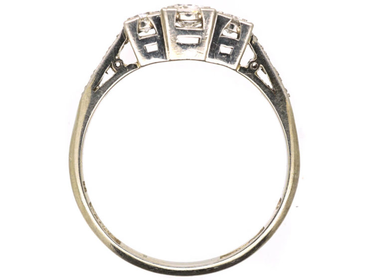 Edwardian Three Stone Diamond Ring with Diamond Set Shoulders