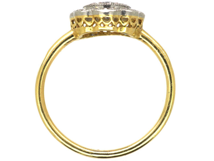 Edwardian 18ct Gold & Platinum Sapphire & Diamond Cluster Ring