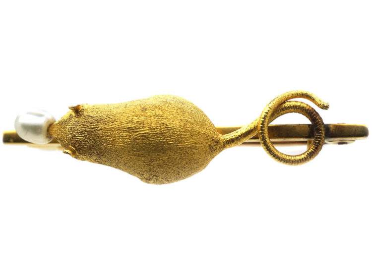 Edwardian 15ct Gold, Mouse & Pearl Brooch