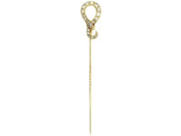 Victorian 18ct Gold Snake Tie Pin Set with Old Mine Cut Diamonds & Ruby Eyes