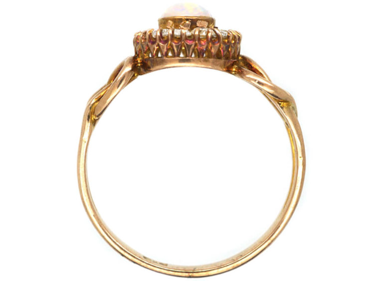 Art Nouveau 9ct Gold, Opal & Diamond Cluster Ring