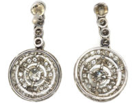 French 18ct Gold & Platinum Diamond Set Drop Cluster Earrings