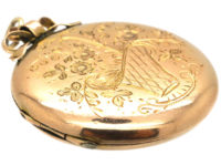 Edwardian 9ct Back & Front Round Locket with Engraved Flowers in Basket