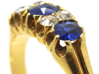 Victorian 18ct Gold Three Stone Sapphire & Diamond Ring