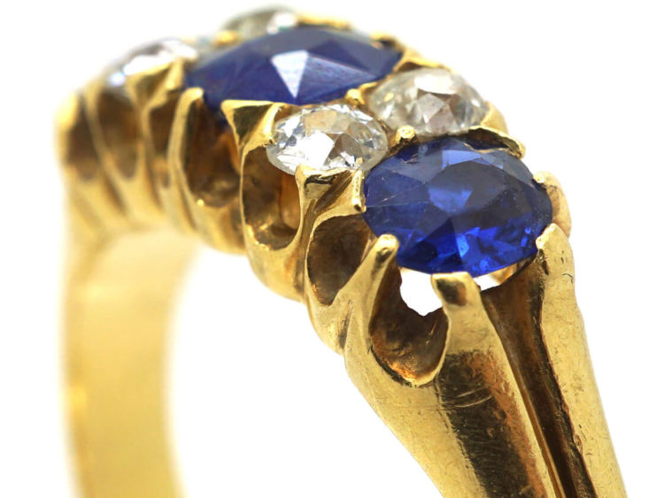 Victorian 18ct Gold Three Stone Sapphire & Diamond Ring