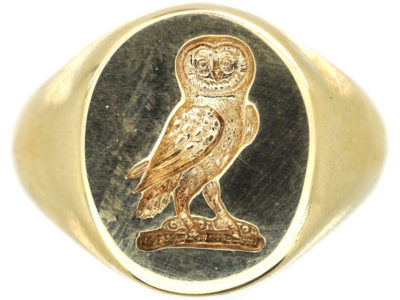 9ct Gold Signet Ring with an Owl Intaglio