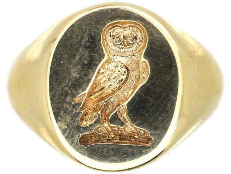 9ct Gold Signet Ring with an Owl Intaglio