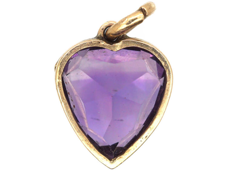 Edwardian 9ct Gold Amethyst Heart Shaped Pendant
