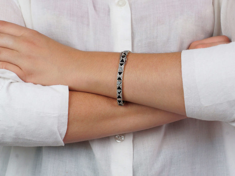 Art Deco 18ct Gold & Platinum Onyx & Diamond Bracelet