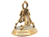 Georgian 15ct Gold & Chalcedony Seal with an Intaglio of a Crest